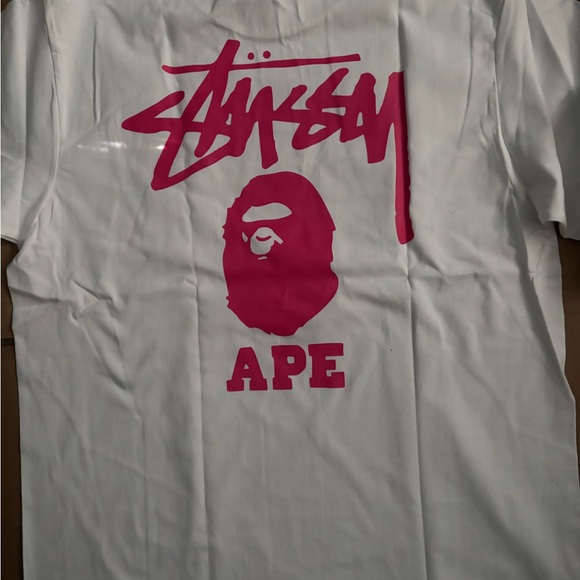 Stussy White Tee with Pink APE Graphic - Picture 2 of 2